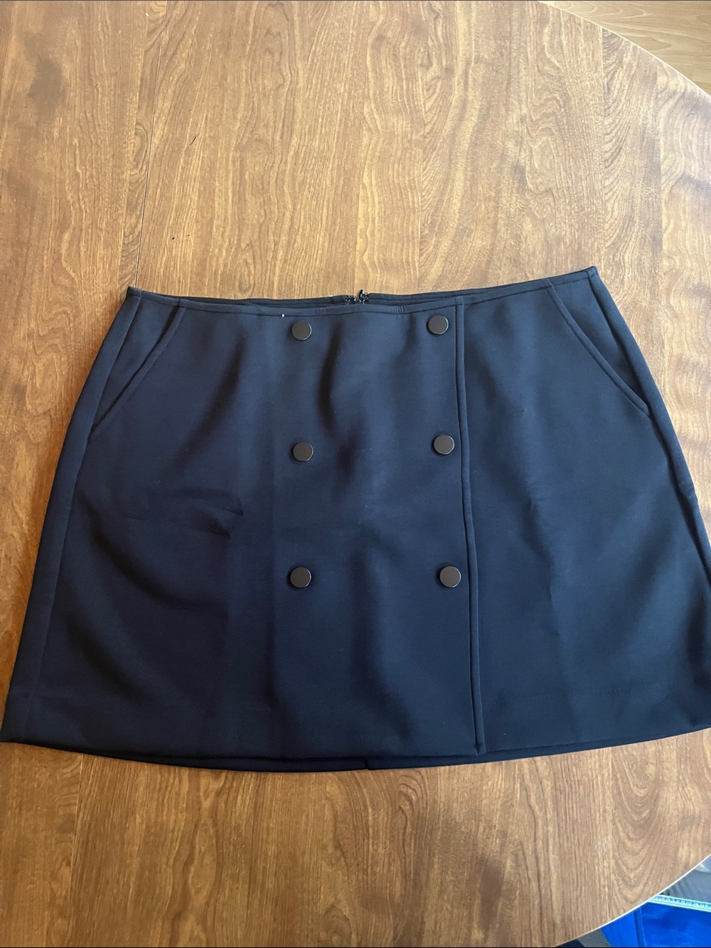 CAbi Navy Double-Breasted Mini Skirt with Front Pockets